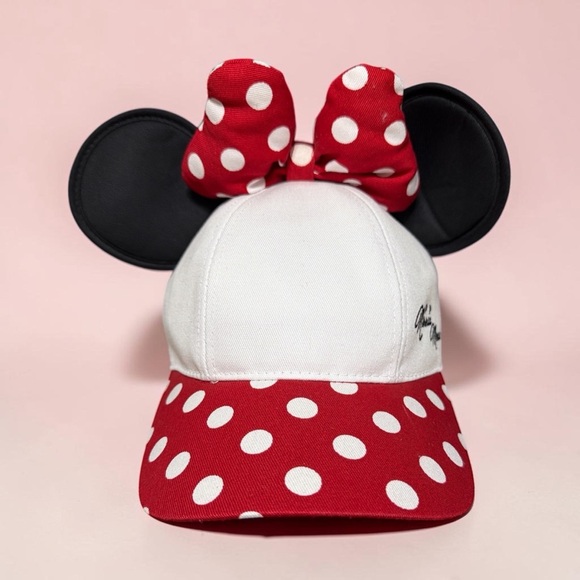 Disney Minnie Mouse Red White Polka Dot Bow Ear Adult Baseball Cap.  NWT main image 7